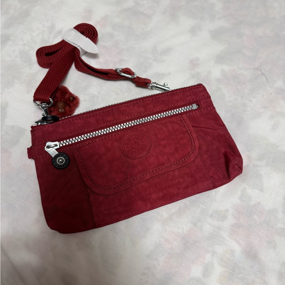 Kipling Red Small Crossbody Bag with Silver Accents